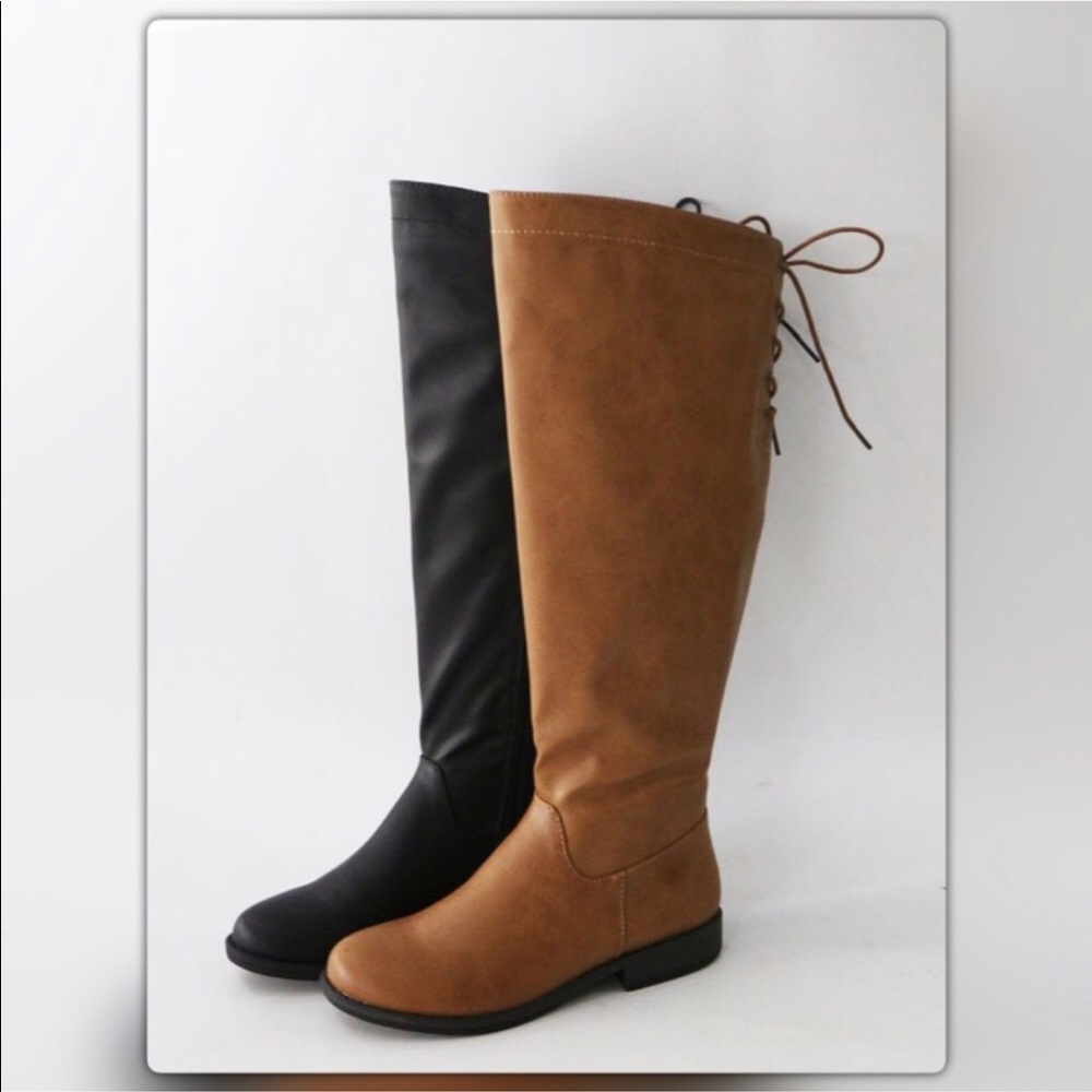 Black Lace Up Wide Calf Boots